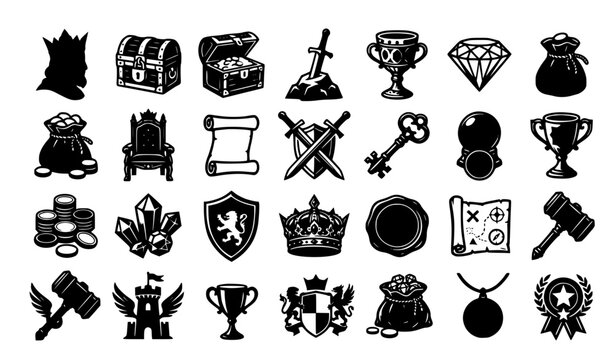 Dark Fantasy Medieval Treasure Game Reward Silhouette Icons
