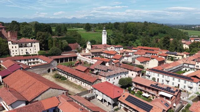 Drone view at Barengo on Piedmont in Italy