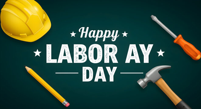 Professional Labor Day Celebration Banner Featuring Construction Tools and Safety Equipment for Workers Appreciation Event