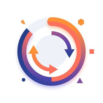 Circular progress icon with gradient arrows on white background diagram process flow loading