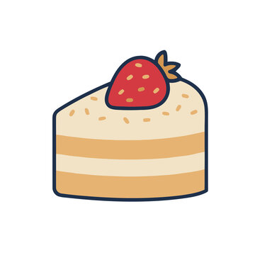 Doodle slice of cake with strawberry