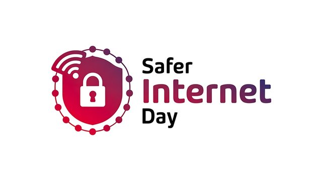 Safer internet day cybersecurity and online safety logo with padlock
