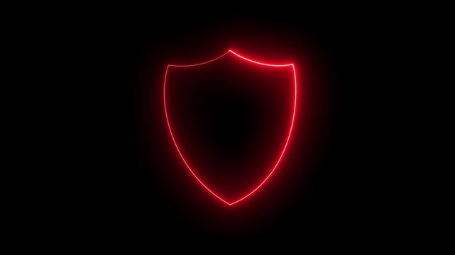 Bright neon security neon frame with tones on isolated Shield neon icon Neon shield icon glowing animation security,