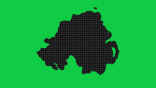 Northern Ireland black cells effect map pop animation green background