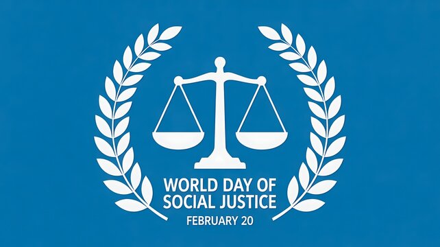 World Day of Social Justice with justice scales and laurel wreath