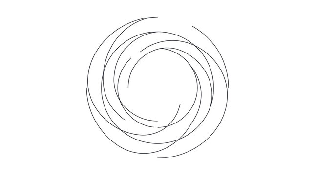 Abstract circular motif of thin curved lines on transparent background with arranged circular formation, background featuring circle, motif composed multiple, circle swirl geometric