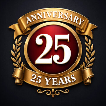 Celebration badge showing twenty five years anniversary milestone design