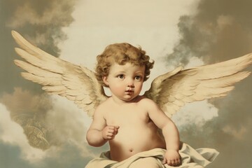 Obraz premium Illustration of cherub portrait painting angel.
