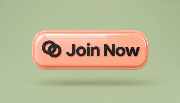 Join now button with interlocking rings symbol on soft peach background representing membership or subscription concept