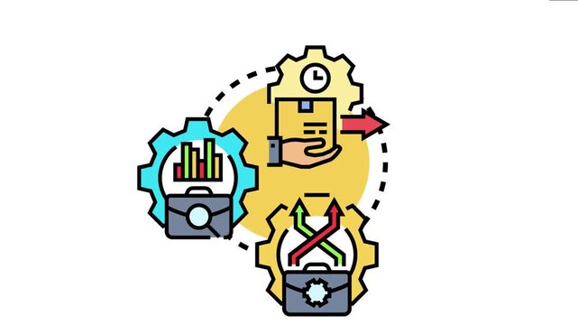 Operational workflow insights icon business process management, data analysis, strategic decision making, and supply chain optimization for corporate efficiency