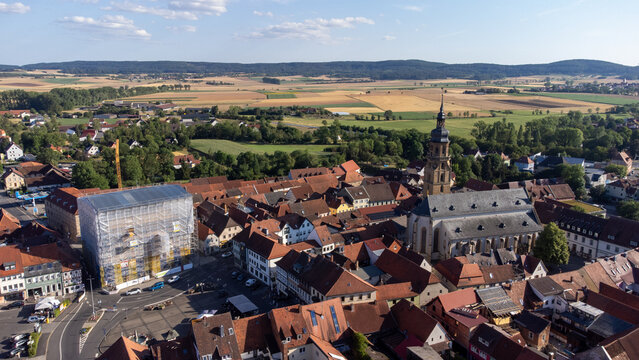 Aerial View of Bad K&ouml;nigshofen Old Town in Bavaria Germany