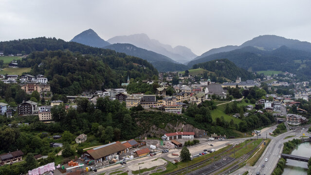 Aerial View of the Old Town of berchtesgaden in Bavaria German Alps