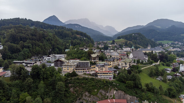 Aerial view of the historic old town of Berchtesgaden in Bavaria, German