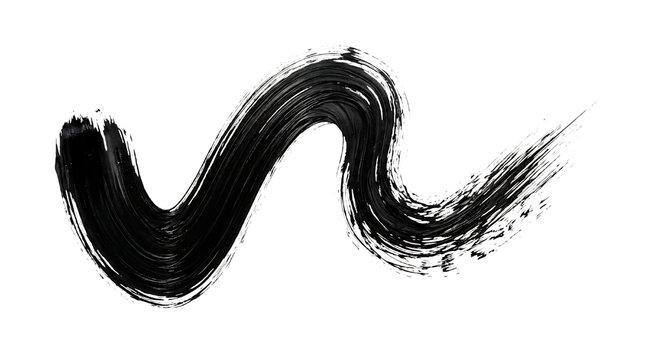 Black paint brush stroke in a wavy line on transparent background with texture isolated transparent, featuring ink abstract, stroke forms curved, single thick black, calligraphy