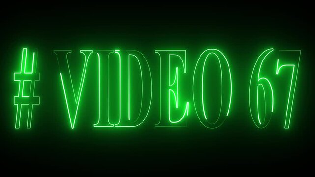 VIDEO - 67 text font with neon light . Video Neon Text advertisement promo animation video with dark background . Glowing neon text animation.