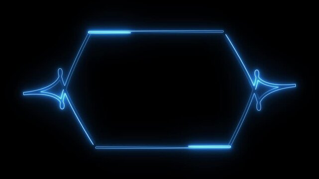 Hexagon frame animation displays ornate cyber borders on black. Modern sci-fi telemetry screen panels outline hexagon frame animation. Digital user interface overlays shape frame.