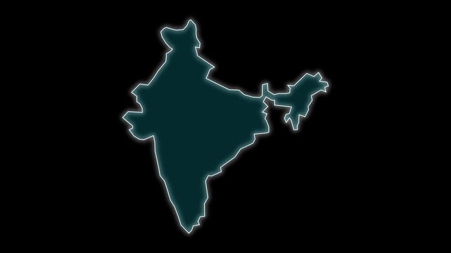 Map of India animation outlines national geographic borders on dark. Cartography navigation waypoint coordinates frame map of India animation. Regional territorial surveys guide map.