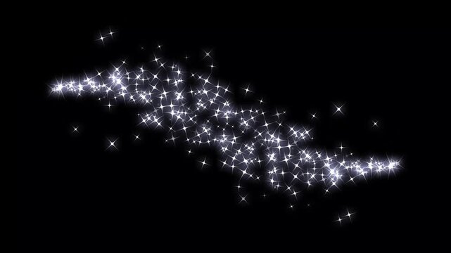 Twinkle stars line glitter sparkles, elegant white glitter star trail and sparkle effect with shimmering fairy dust, sparkle abstract glow shimmer, blinking cartoon star on black screen. 4k video