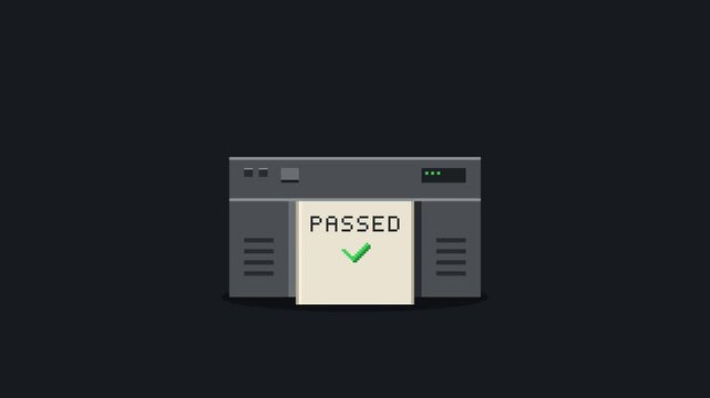 Pixel art animation of office printer printing passed document