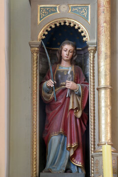 Saint Apollonia, statue on the altar of the Queen of the Holy Rosary in the parish church of the Sacred Heart of Jesus in Velika Pisanica, Croatia