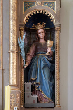 Saint Barbara, statue on the altar of the Queen of the Holy Rosary in the parish church of the Sacred Heart of Jesus in Velika Pisanica, Croatia