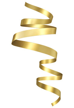 Golden decorative ribbon swirling elegantly isolated on transparent background