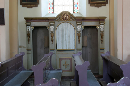 Confessional in the parish church of the Sacred Heart of Jesus in Velika Pisanica, Croatia
