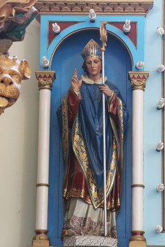 Saint Valentine, statue on the altar of Saint Anthony of Padua in Saint Peter parish church in Sveti Petar Cvrstec, Croatia