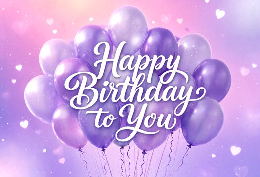 Happy Birthday Balloons Cluster with Sparkling Hearts Background Design