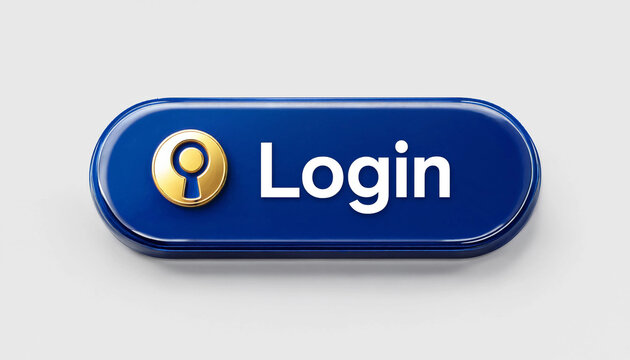 Login button with keyhole icon on blue glossy surface representing secure access concept