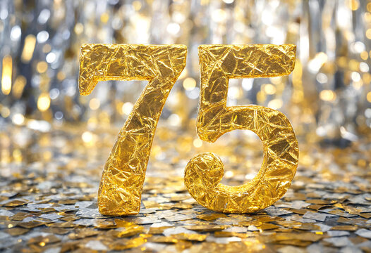 Shiny Golden Foil Numbers Seventy Five Celebration Decoration Design