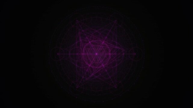 Glowing purple pentagram geometry forms a circular magic symbol against a dark background.