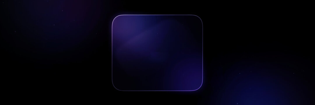 Liquid glass background with glowing violet and blue aurora light, star particles and neon frosted glass panel, futuristic glassmorphism design for AI technology, digital business and spatial UI innov