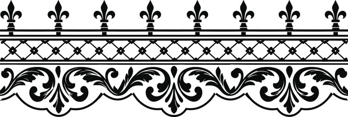 Black fleur de lis decorative border pattern with ornate floral scrollwork © Mahabub Alam Rana