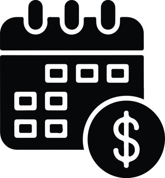Black calendar icon with dollar sign symbol