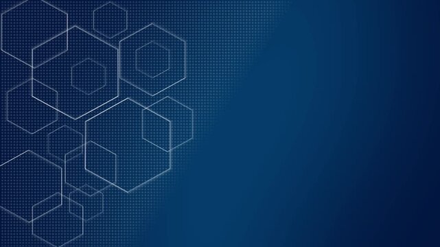 Hexagon pattern animation displays fading matrix dots on dark space. Modern technology perspective terrain shifts in hexagon pattern animation. Abstract digital depth defines the pattern.
