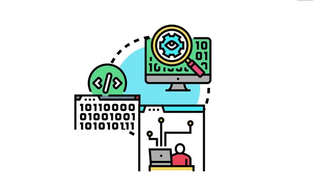 Open source programming framework concept with visual elements software development, coding, and collaborative technological solutions across different platforms and applications