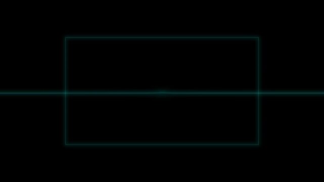 Rectangular frame animation glows with futuristic borders on dark. High tech telemetry screen panels outline this rectangular frame animation. Sci-fi user interface overlays shape frame.