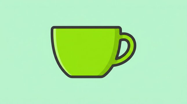 Vibrant Green Coffee Cup Icon on Light Green Background, Simple Flat Design, Minimalist Beverage Container Illustration