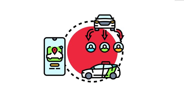 Integrated platform managing shared transportation, connecting multiple users with available vehicles through a smartphone application for efficient urban mobility