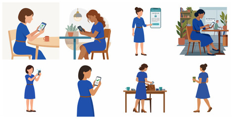 Fototapeta premium Young Woman Verifying Transaction on Smartphone while Sitting at Cafe
