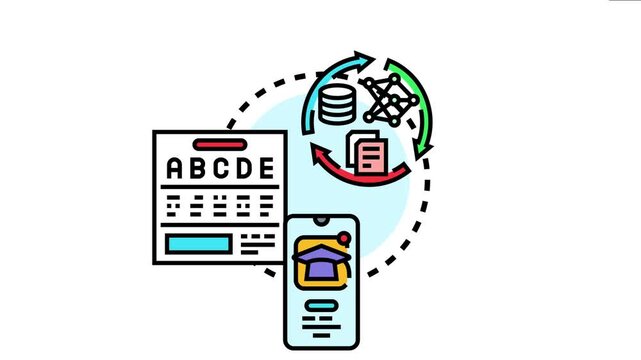 Open learning system visualizing online education, e learning, and remote study processes with digital resources, mobile access, and a continuous knowledge cycle