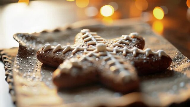 Handgefertigter Lebkuchenstern auf rustikalem Leinen