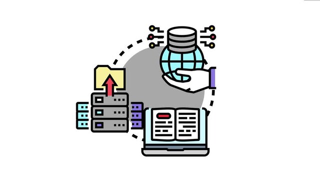 Hand holding a globe with circuit connections illustrates open access to worldwide digital resources and information provided from server databases to a laptop device
