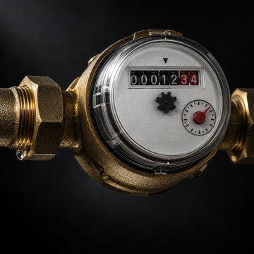 Water droplet beneath a brass water meter connection