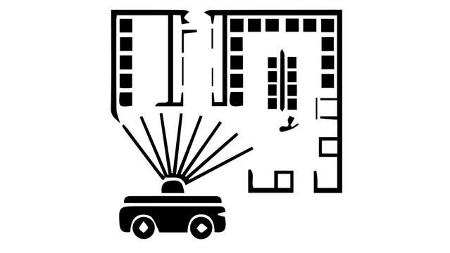 Autonomous mobile robot mapping architectural floor plan, smart indoor navigation vector icon, lidar scan diagram symbol