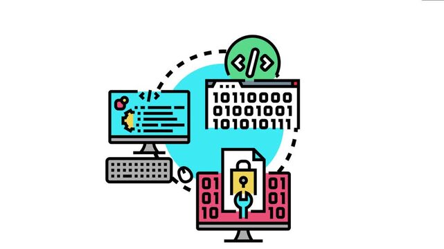 Software developers creating and customizing open source code on computers. Sharing and securing information within a collaborative digital community