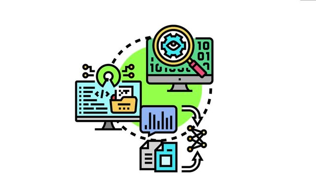 Open source concept demonstrating code development, collaborative problem solving, data analysis, and transparent access providing a platform for technology innovation