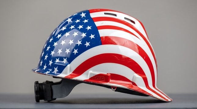 American flag design on a white hard hat representing construction and patriotism