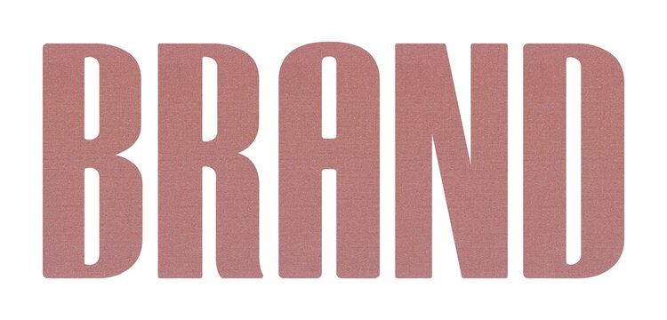 BRAND word with terracotta colored fabric texture on white background.